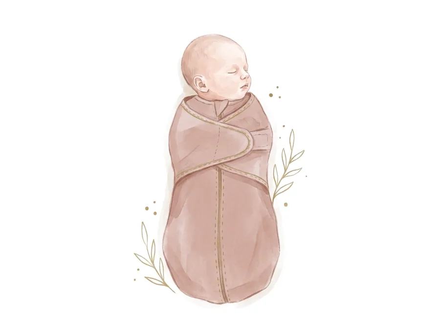 Bebé envuelto durmiendo una siesta tranquila, ilustración en acuarela